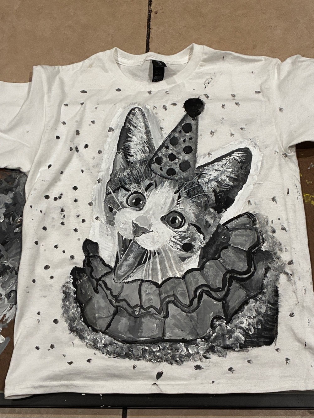 Cute Cat Clown Graphic Pet T-Shirt - White